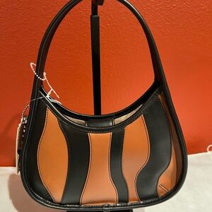 Coach Ergo Wavy Stripe Upcrafted Coachtopia Black and Saddle Shoulder Bag